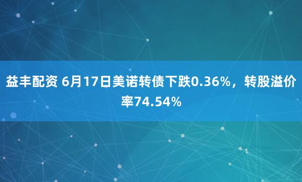 益丰配资 6月17日美诺转债下跌0.36%，转股溢价率74.54%